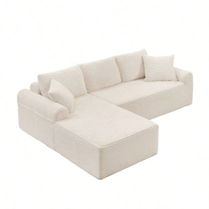 Full - Compression Chaise Lounge Set - Modular Corduroy Sectional with Arched Armrests, Non - Slip Base, Includes 3 Back Cushions 2 Throw Pillows, Right chaise longue sofa