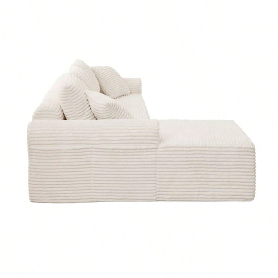 Full - Compression Chaise Lounge Set - Modular Corduroy Sectional with Arched Armrests, Non - Slip Base, Includes 3 Back Cushions 2 Throw Pillows, Right chaise longue sofa