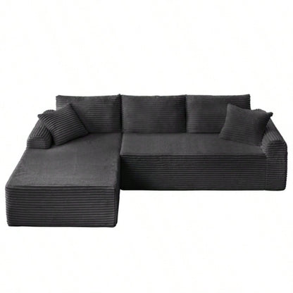Full - Compression Chaise Lounge Set - Modular Corduroy Sectional with Arched Armrests, Non - Slip Base, Includes 3 Back Cushions 2 Throw Pillows, Right chaise longue sofa