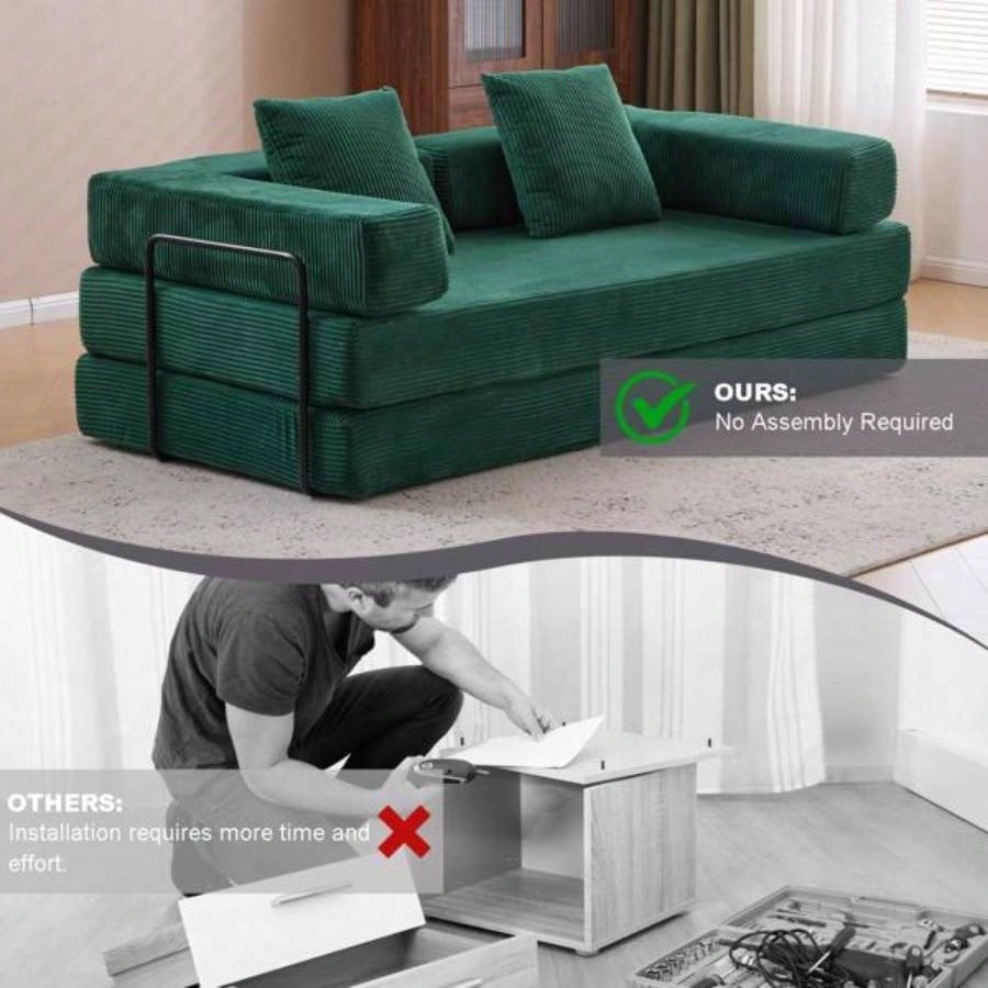 Floor Couch, Compression Sofa, Convertible Floor Sofa Bed - with Pillow Back Support Armrest, Comfy Futon Couch Lounge Sleeper Bed, Corduroy Fabric, Living Room Bedroom