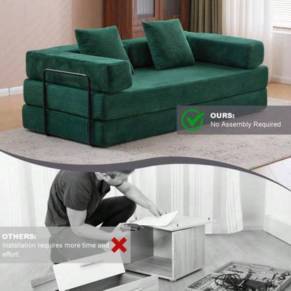 Floor Couch, Compression Sofa, Convertible Floor Sofa Bed - with Pillow Back Support Armrest, Comfy Futon Couch Lounge Sleeper Bed, Corduroy Fabric, Living Room Bedroom