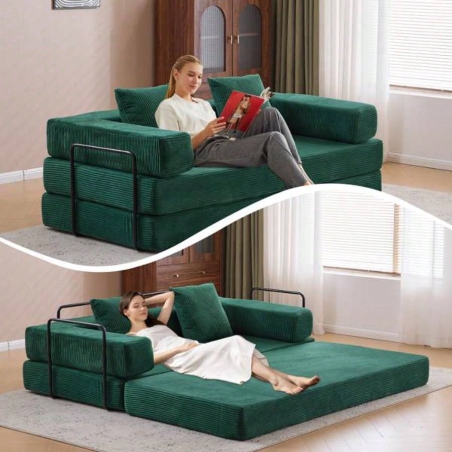 Floor Couch, Compression Sofa, Convertible Floor Sofa Bed - with Pillow Back Support Armrest, Comfy Futon Couch Lounge Sleeper Bed, Corduroy Fabric, Living Room Bedroom