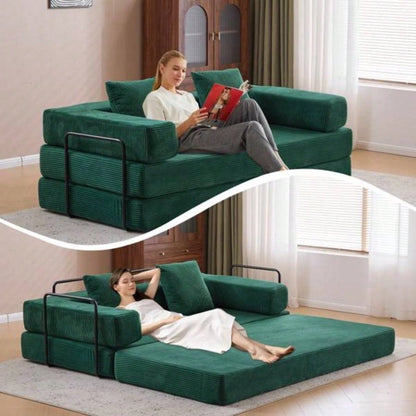 Floor Couch, Compression Sofa, Convertible Floor Sofa Bed - with Pillow Back Support Armrest, Comfy Futon Couch Lounge Sleeper Bed, Corduroy Fabric, Living Room Bedroom