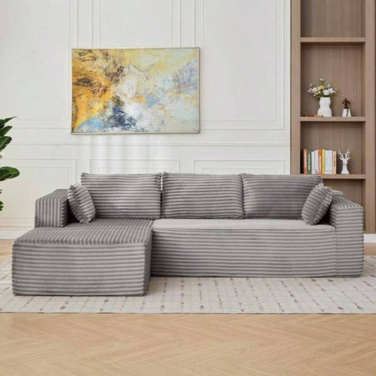 Compression Sectional Couch with Comfy Chaise, Boneless L Shape Sofa with Deep, Minimalist Modular Couches Sleeper Living Room Bedroom Apartment Lounge, corduroy, corduroyGrey