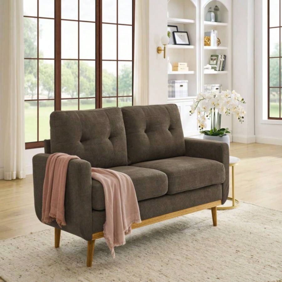 67. Wide Mid - Modern Upholstered Tufted Loveseat Sofa With Wooden