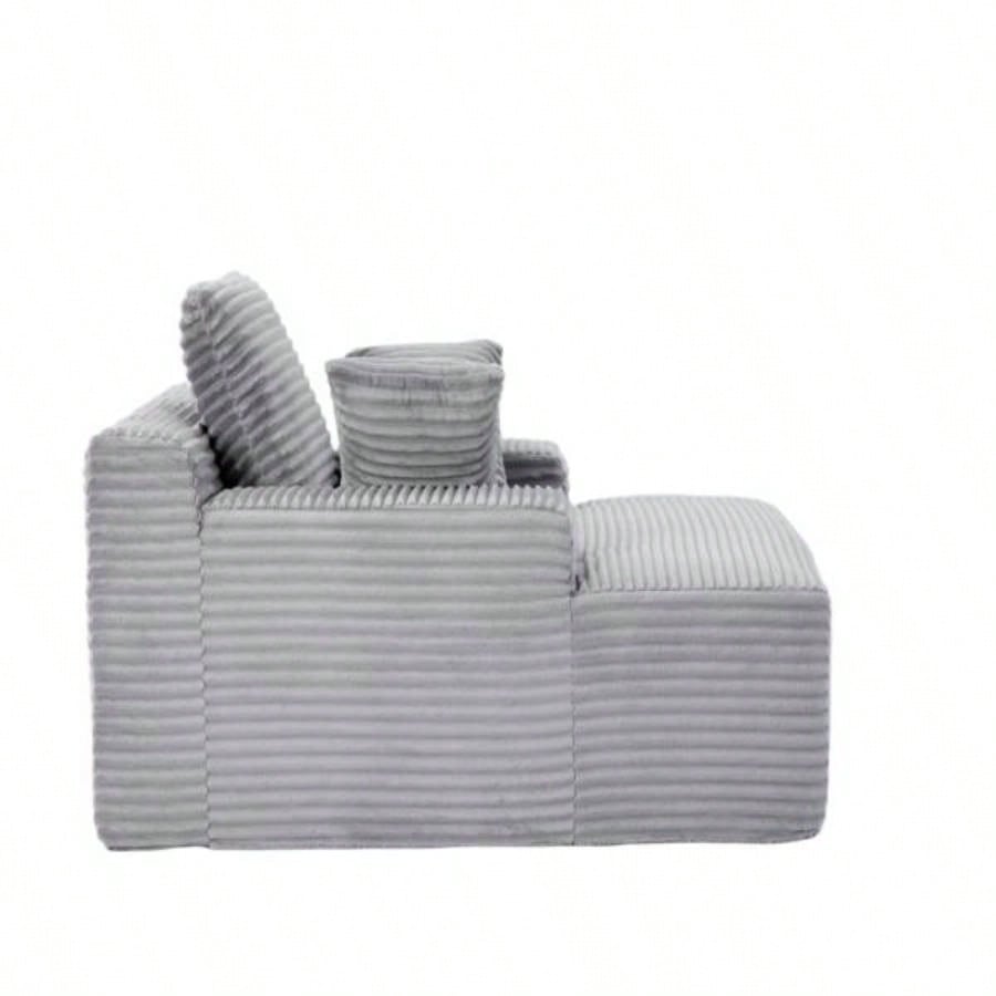 Oversized Chaise Lounge Chair Cozy Cloud Couch, Modern Plush Corduroy Upholstered Sleeper Sofa Daybed with 3 Throw Pillows and Wide Armrest Living Room, No Assembly Required,