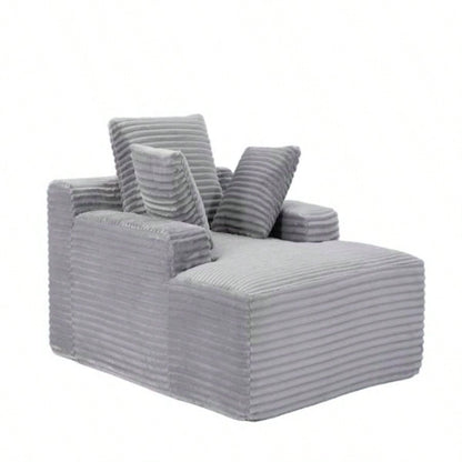 Oversized Chaise Lounge Chair Cozy Cloud Couch, Modern Plush Corduroy Upholstered Sleeper Sofa Daybed with 3 Throw Pillows and Wide Armrest Living Room, No Assembly Required,
