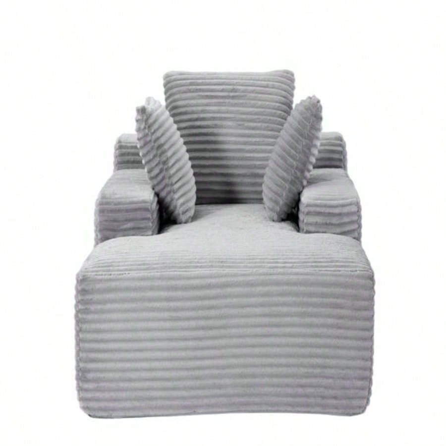 Oversized Chaise Lounge Chair Cozy Cloud Couch, Modern Plush Corduroy Upholstered Sleeper Sofa Daybed with 3 Throw Pillows and Wide Armrest Living Room, No Assembly Required,