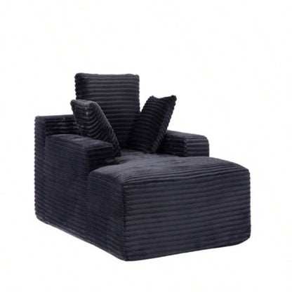 Oversized Chaise Lounge Chair Cozy Cloud Couch, Modern Plush Corduroy Upholstered Sleeper Sofa Daybed with 3 Throw Pillows and Wide Armrest Living Room, No Assembly Required, Black