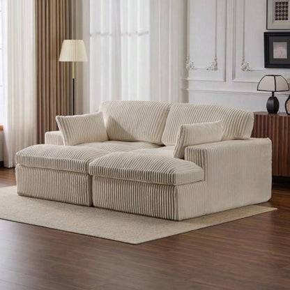 Double Chaise Lounge Chair Indoor, Oversized Upholstered Sleeper Cloud Couch, Deep Luxury Sofa Bed, Sectional Sofa Chaise Love - Corduroy Reading Chair Living Room, No Assembly Required, White