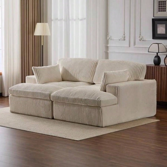 Double Chaise Lounge Chair Indoor, Oversized Upholstered Sleeper Cloud Couch, Deep Luxury Sofa Bed, Sectional Sofa Chaise Love - Corduroy Reading Chair Living Room, No Assembly Required, White