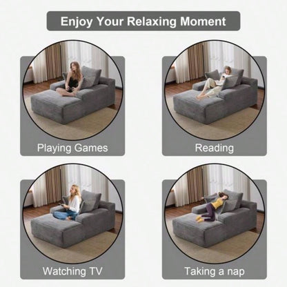 Oversized Chaise Lounge Chair Cozy Cloud Couch, Modern Plush Corduroy Upholstered Sleeper Sofa Daybed with 3 Throw Pillows and Wide Armrest Living Room, No Assembly Required,