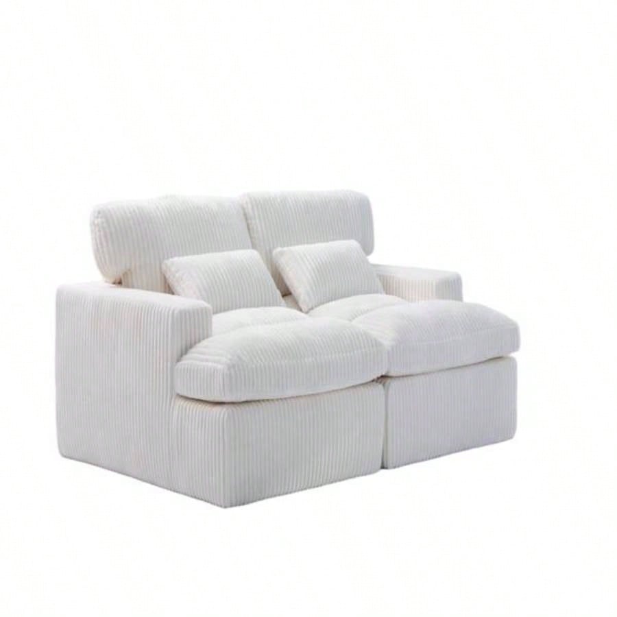 Double Chaise Lounge Chair Indoor, Oversized Upholstered Sleeper Cloud Couch, Deep Luxury Sofa Bed, Sectional Sofa Chaise Love - Corduroy Reading Chair Living Room, No Assembly Required, White