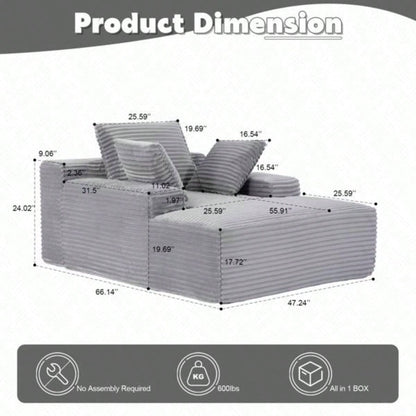 Oversized Chaise Lounge Chair Cozy Cloud Couch, Modern Plush Corduroy Upholstered Sleeper Sofa Daybed with 3 Throw Pillows and Wide Armrest Living Room, No Assembly Required,