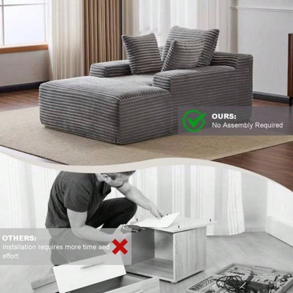 Oversized Chaise Lounge Chair Cozy Cloud Couch, Modern Plush Corduroy Upholstered Sleeper Sofa Daybed with 3 Throw Pillows and Wide Armrest Living Room, No Assembly Required,