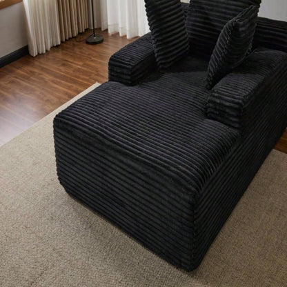 Oversized Chaise Lounge Chair Cozy Cloud Couch, Modern Plush Corduroy Upholstered Sleeper Sofa Daybed with 3 Throw Pillows and Wide Armrest Living Room, No Assembly Required, Black