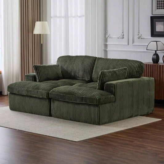 Double Chaise Lounge Chair Indoor, Oversized Upholstered Sleeper Cloud Couch, Deep Luxury Sofa Bed, Sectional Sofa Chaise Love - Corduroy Reading Chair Living Room, No Assembly Required, Green