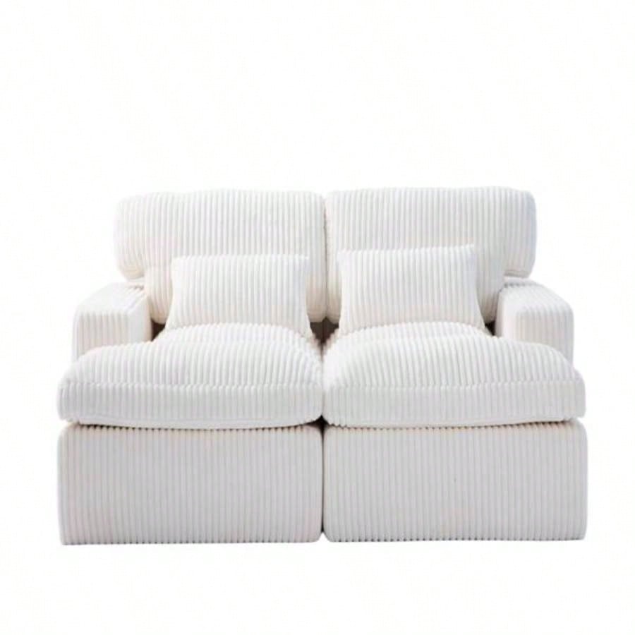 Double Chaise Lounge Chair Indoor, Oversized Upholstered Sleeper Cloud Couch, Deep Luxury Sofa Bed, Sectional Sofa Chaise Love - Corduroy Reading Chair Living Room, No Assembly Required, White