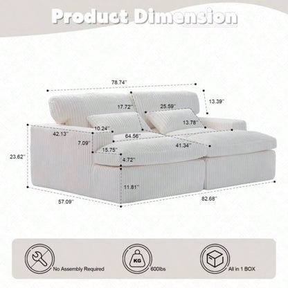 Double Chaise Lounge Chair Indoor, Oversized Upholstered Sleeper Cloud Couch, Deep Luxury Sofa Bed, Sectional Sofa Chaise Love - Corduroy Reading Chair Living Room, No Assembly Required, White