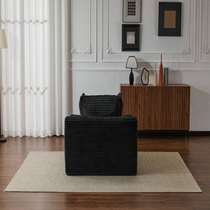 Oversized Chaise Lounge Chair Cozy Cloud Couch, Modern Plush Corduroy Upholstered Sleeper Sofa Daybed with 3 Throw Pillows and Wide Armrest Living Room, No Assembly Required, Black