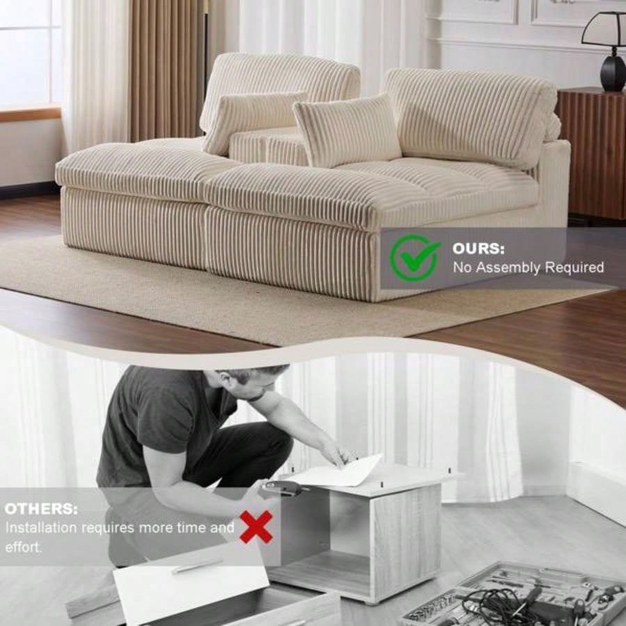Double Chaise Lounge Chair Indoor, Oversized Upholstered Sleeper Cloud Couch, Deep Luxury Sofa Bed, Sectional Sofa Chaise Love - Corduroy Reading Chair Living Room, No Assembly Required, White