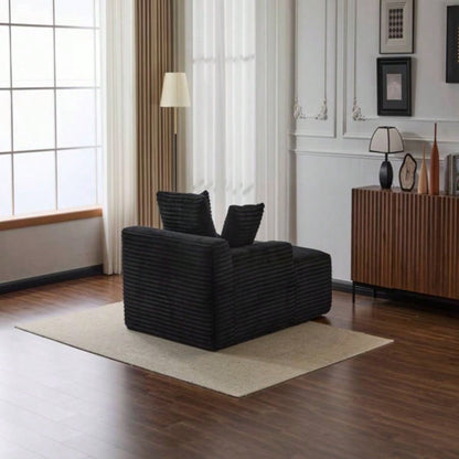 Oversized Chaise Lounge Chair Cozy Cloud Couch, Modern Plush Corduroy Upholstered Sleeper Sofa Daybed with 3 Throw Pillows and Wide Armrest Living Room, No Assembly Required, Black