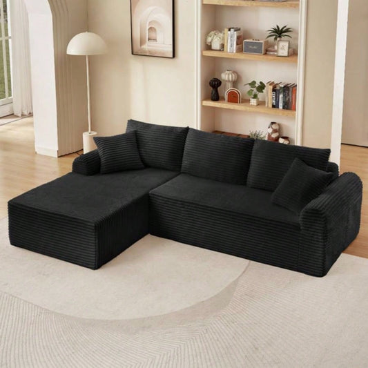 Full - Compression Chaise Lounge Set - Modular Corduroy Sectional with Arched Armrests, Non - Slip Base, Includes 3 Back Cushions 2 Throw Pillows, Right chaise longue sofa