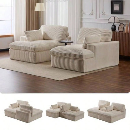 Double Chaise Lounge Chair Indoor, Oversized Upholstered Sleeper Cloud Couch, Deep Luxury Sofa Bed, Sectional Sofa Chaise Love - Corduroy Reading Chair Living Room, No Assembly Required, White