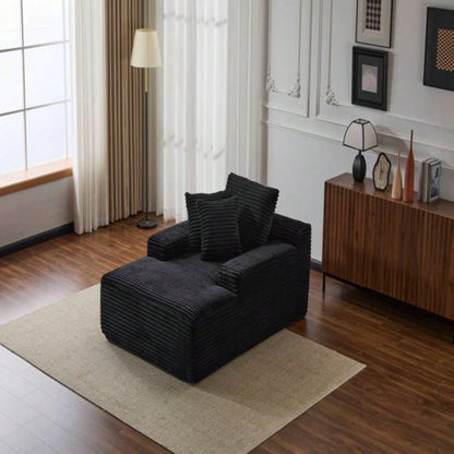 Oversized Chaise Lounge Chair Cozy Cloud Couch, Modern Plush Corduroy Upholstered Sleeper Sofa Daybed with 3 Throw Pillows and Wide Armrest Living Room, No Assembly Required, Black
