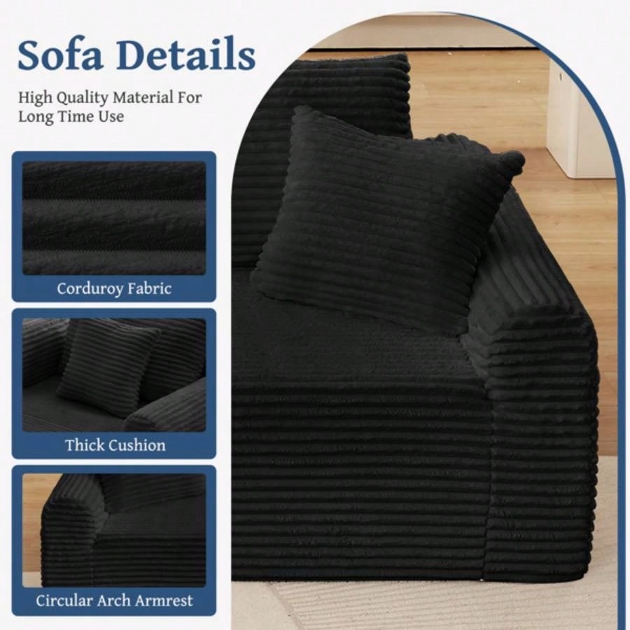 Full - Compression Chaise Lounge Set - Modular Corduroy Sectional with Arched Armrests, Non - Slip Base, Includes 3 Back Cushions 2 Throw Pillows, Right chaise longue sofa