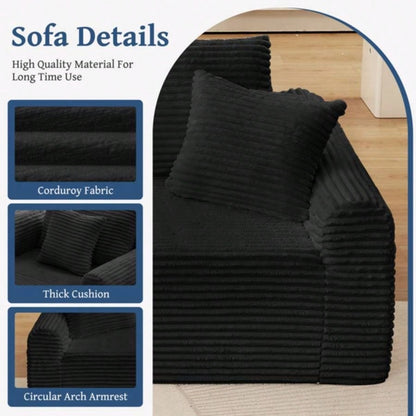 Full - Compression Chaise Lounge Set - Modular Corduroy Sectional with Arched Armrests, Non - Slip Base, Includes 3 Back Cushions 2 Throw Pillows, Right chaise longue sofa