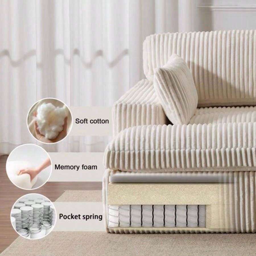 Double Chaise Lounge Chair Indoor, Oversized Upholstered Sleeper Cloud Couch, Deep Luxury Sofa Bed, Sectional Sofa Chaise Love - Corduroy Reading Chair Living Room, No Assembly Required, White
