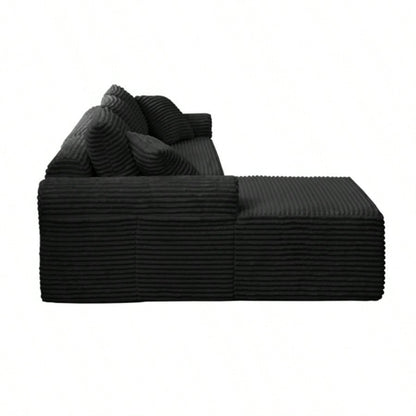 Full - Compression Chaise Lounge Set - Modular Corduroy Sectional with Arched Armrests, Non - Slip Base, Includes 3 Back Cushions 2 Throw Pillows, Right chaise longue sofa