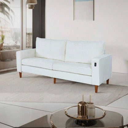 White Corduroy, Modern Style Solid Color Sofa Including USB interface Multi - Person Sofa, Suitable Living Room And Office