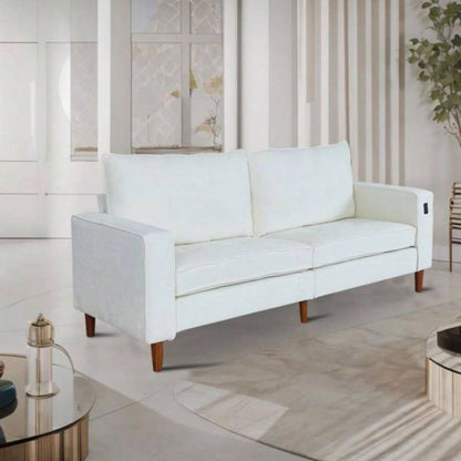 White Corduroy, Modern Style Solid Color Sofa Including USB interface Multi - Person Sofa, Suitable Living Room And Office