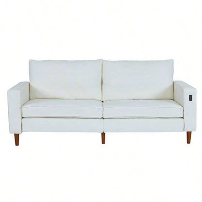 White Corduroy, Modern Style Solid Color Sofa Including USB interface Multi - Person Sofa, Suitable Living Room And Office