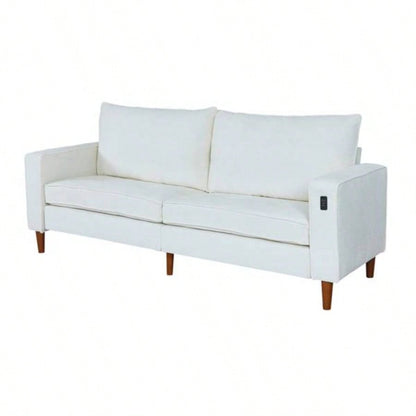 White Corduroy, Modern Style Solid Color Sofa Including USB interface Multi - Person Sofa, Suitable Living Room And Office