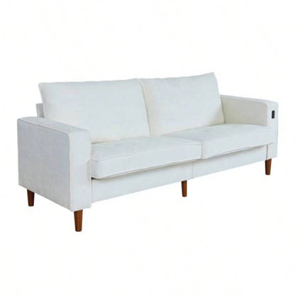 White Corduroy, Modern Style Solid Color Sofa Including USB interface Multi - Person Sofa, Suitable Living Room And Office