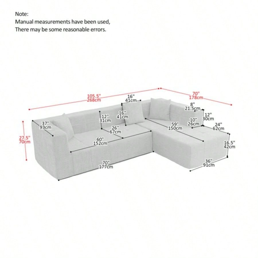 105.5 Modular L - Shaped Sectional Floor Couch, Deep Tufted Comfy Sofa set with Chaise Living Room