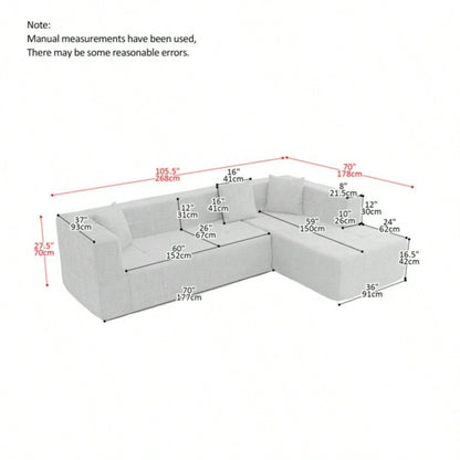 105.5 Modular L - Shaped Sectional Floor Couch, Deep Tufted Comfy Sofa set with Chaise Living Room