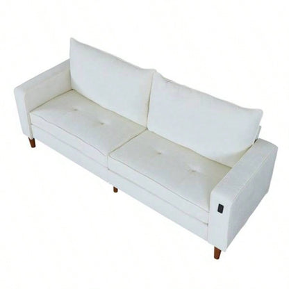 White Corduroy, Modern Style Solid Color Sofa Including USB interface Multi - Person Sofa, Suitable Living Room And Office