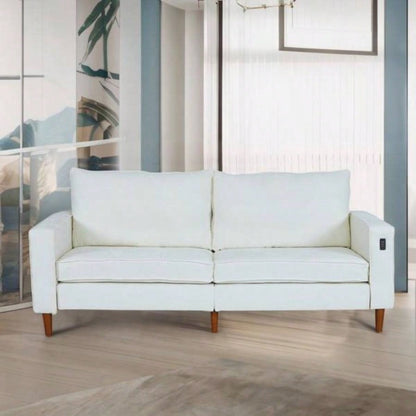 White Corduroy, Modern Style Solid Color Sofa Including USB interface Multi - Person Sofa, Suitable Living Room And Office