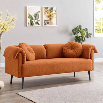 68.5 Modern Lamb Wool Sofa With Decorative Throw Pillows Small Spaces