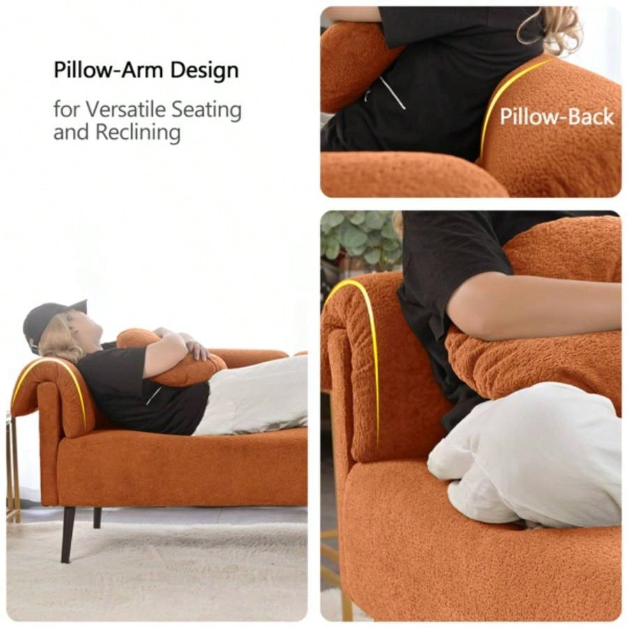 68.5 Modern Lamb Wool Sofa With Decorative Throw Pillows Small Spaces