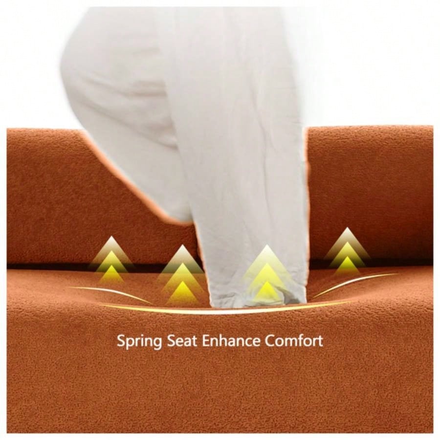 68.5 Modern Lamb Wool Sofa With Decorative Throw Pillows Small Spaces