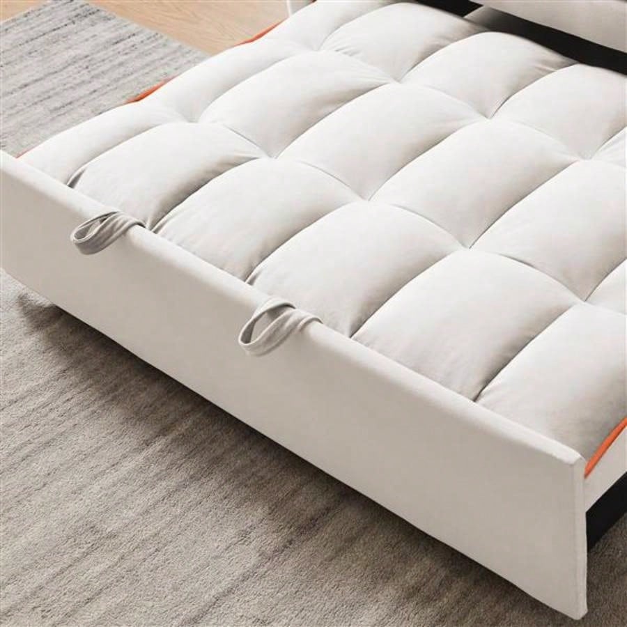 1 versatile foldable sofa bed in 3 lengths, modern sofa sofa sofa velvet pull - out bed, adjustable back and with USB port and ashtray and swivel phone stand beige