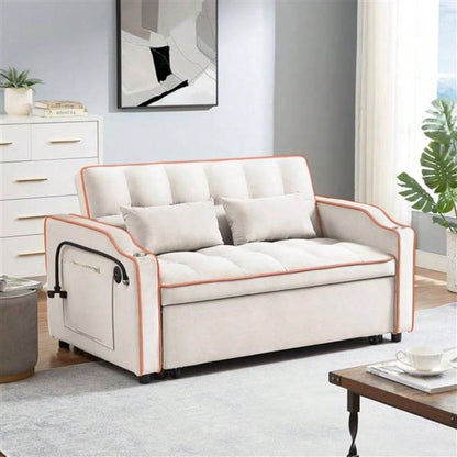1 versatile foldable sofa bed in 3 lengths, modern sofa sofa sofa velvet pull - out bed, adjustable back and with USB port and ashtray and swivel phone stand beige