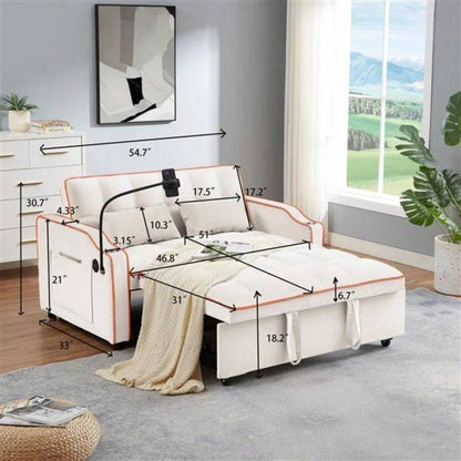 1 versatile foldable sofa bed in 3 lengths, modern sofa sofa sofa velvet pull - out bed, adjustable back and with USB port and ashtray and swivel phone stand beige
