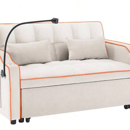 1 versatile foldable sofa bed in 3 lengths, modern sofa sofa sofa velvet pull - out bed, adjustable back and with USB port and ashtray and swivel phone stand beige