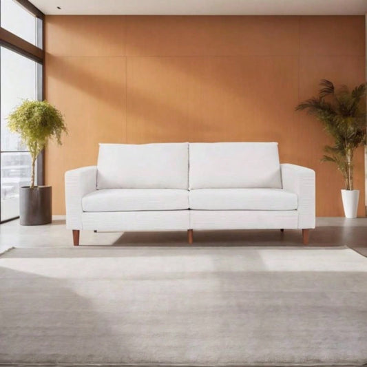 White Corduroy, Modern Style Solid Color Sofa, Multi - Person Sofa, Suitable Living Room And Office